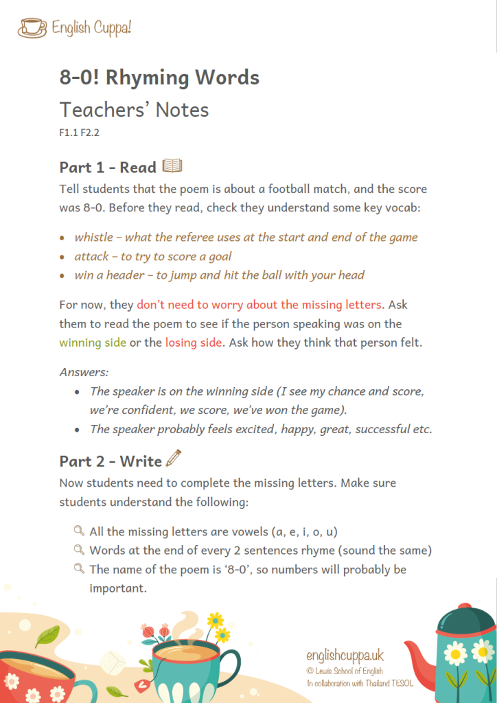 Sticky Notes Rhyming Words 8-0! Rhyming Words - English Cuppa - Free Activities for Primary School ...